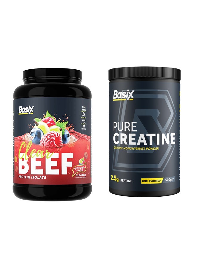 Basix Exclusive Bunde Offer - Beef Protein Isolate Vimtonic Flavour 2.2lb and Pure Creatine Unflavored 500 Gm - Image 1